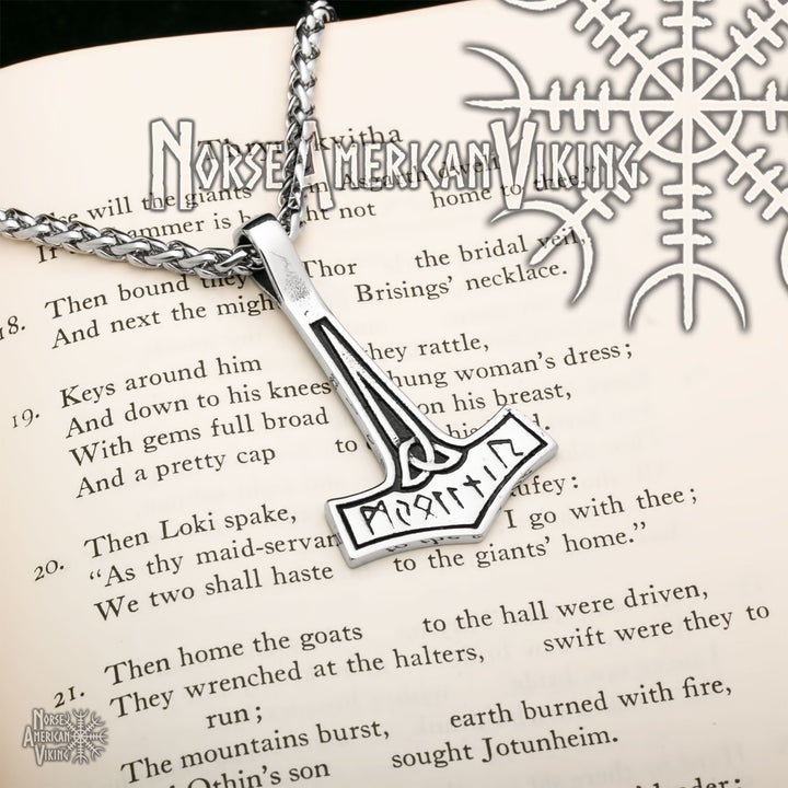 Viking Mjolnir Thor's Hammer Trinity Knot Rune Stainless Steel Pendant Necklace