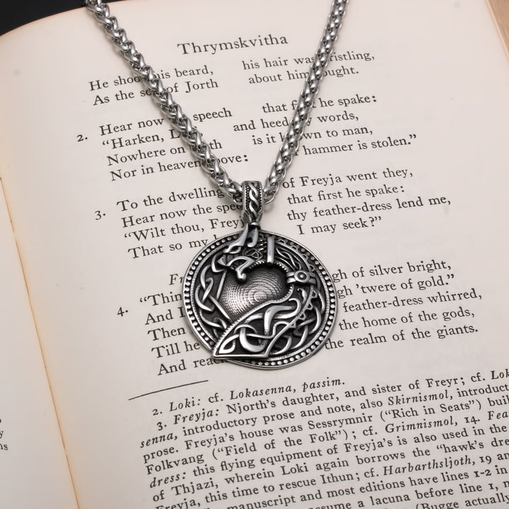 Viking Norse Dragon Medallion Stainless Steel Pendant Necklace