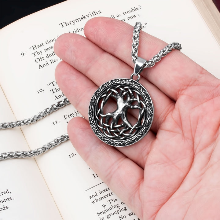 Yggdrasil World Ash Tree Pendant Necklace Stainless Steel Viking