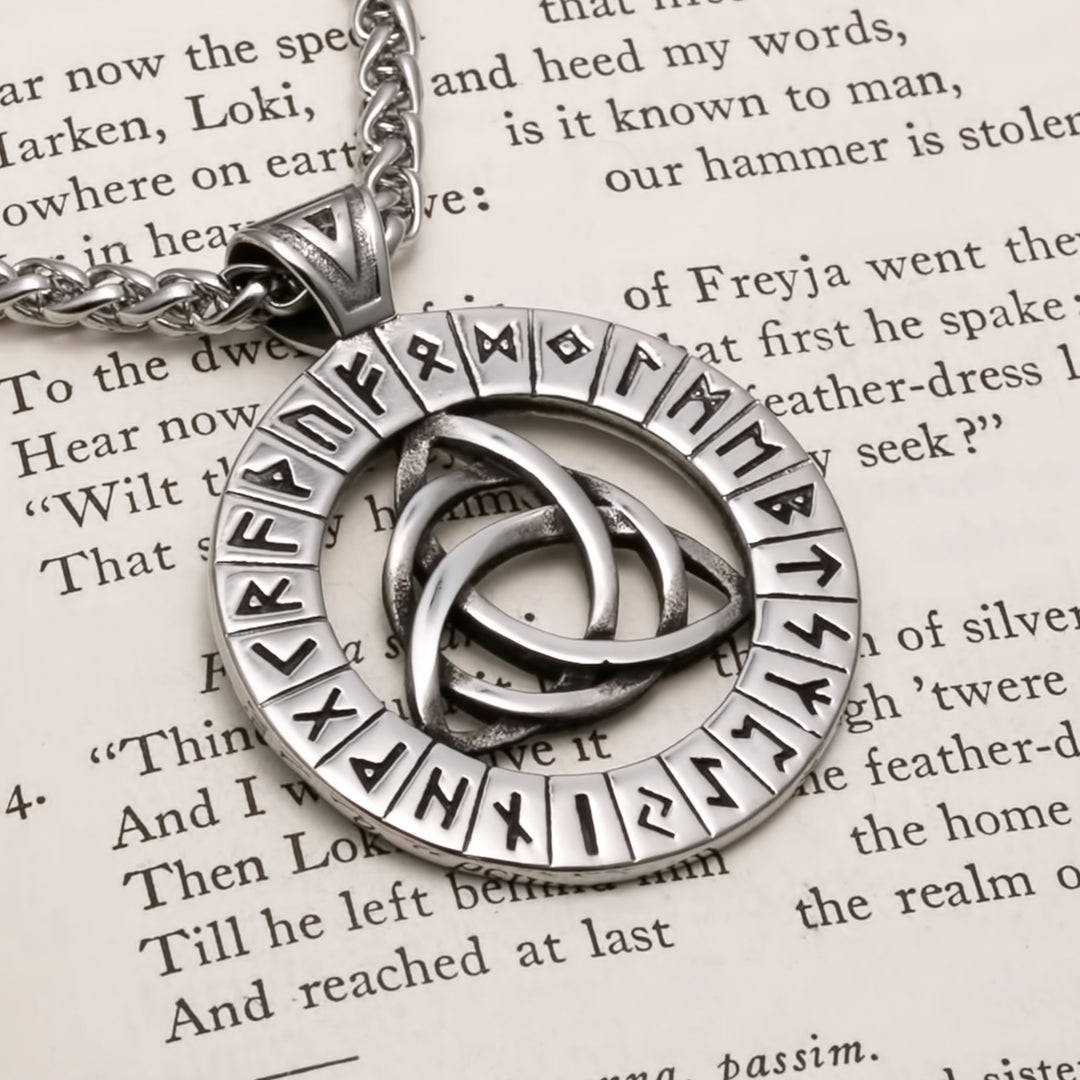 Viking Celtic Trinity Knot Rune Medallion Stainless Steel Pendant Necklace
