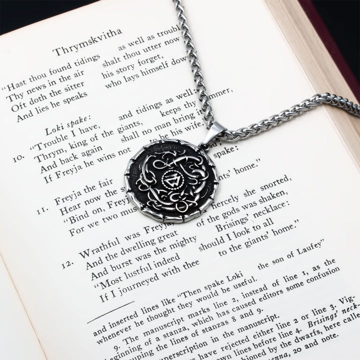 Norse Dragon Valknut Medallion Pendant Necklace Stainless Steel Viking