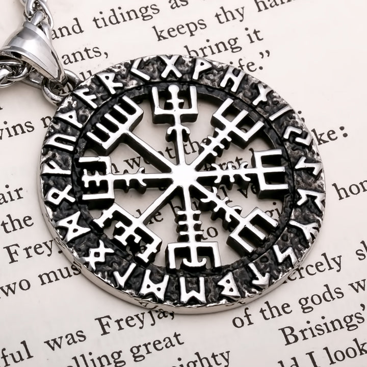 Vegvisir Rune Open Viking Pendant Necklace 316L Stainless Steel