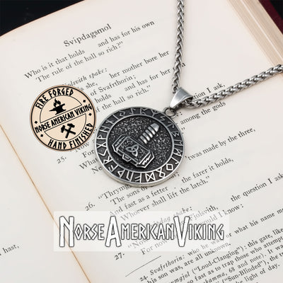 Viking Mjolnir Rune Medallion Stainless Steel Pendant Necklace