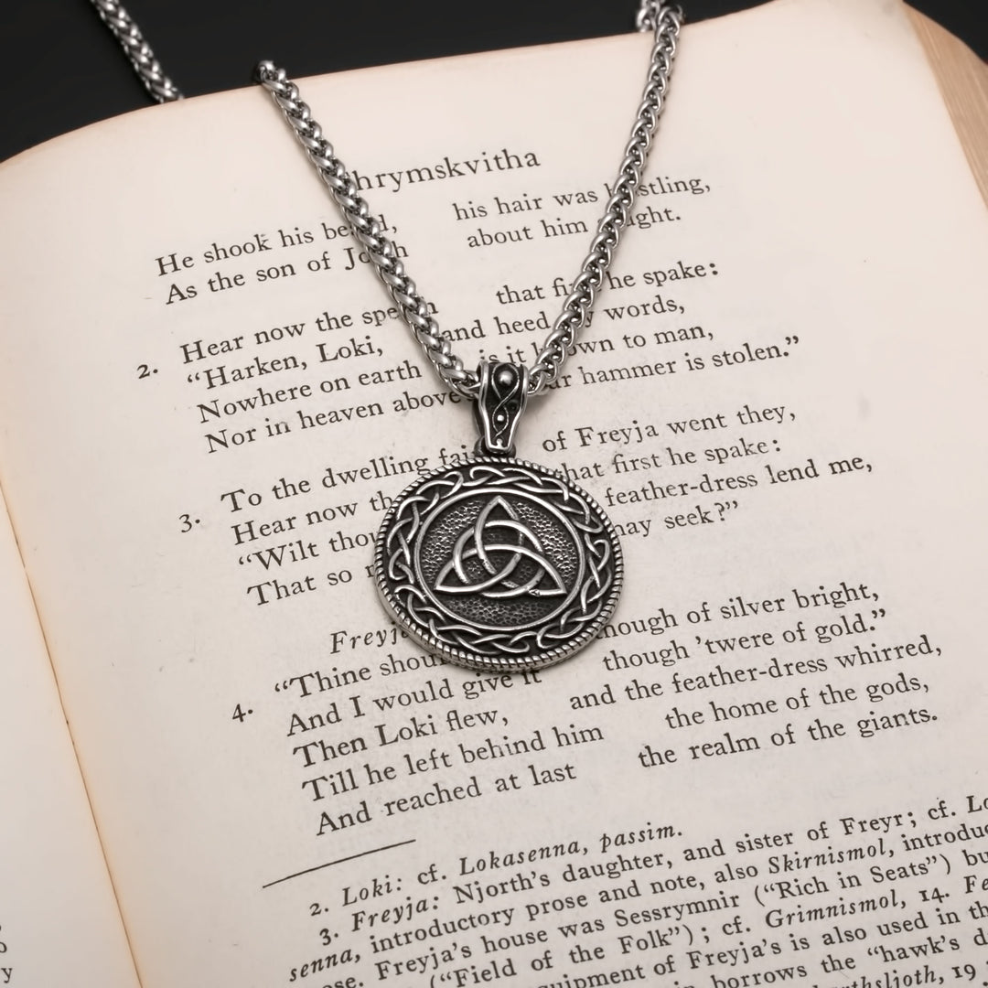 Viking Celtic Trinity Knot Medallion Stainless Steel Pendant Necklace