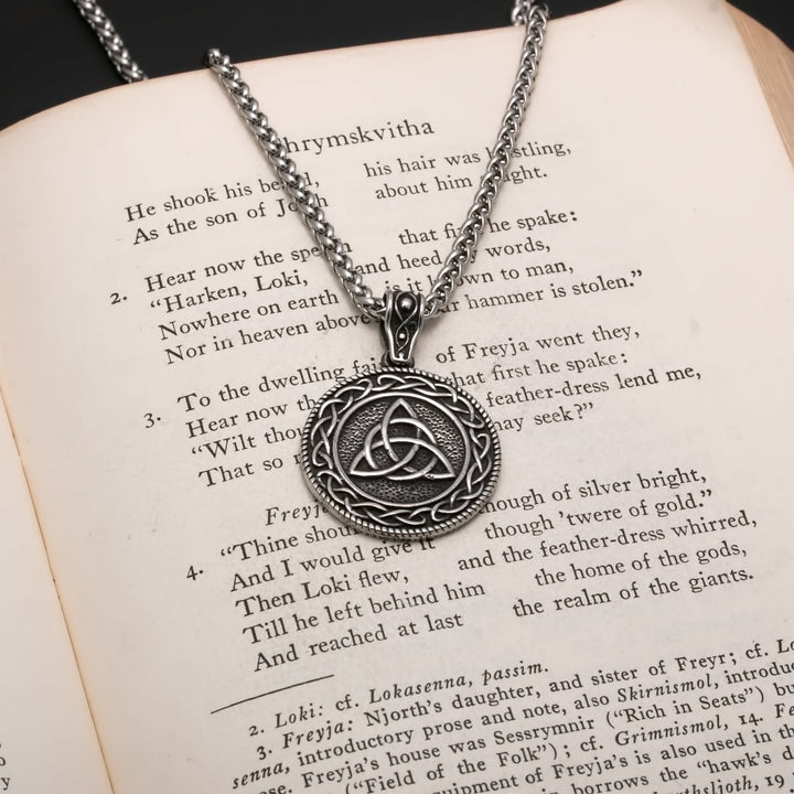 Viking Celtic Trinity Knot Medallion Stainless Steel Pendant Necklace