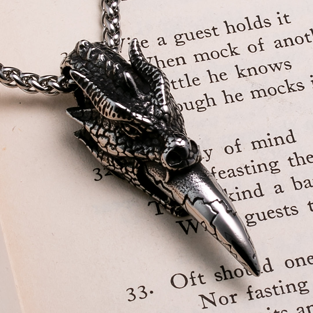Viking Norse Fire Breathing Dragon Fafnir Stainless Steel Pendant Necklace