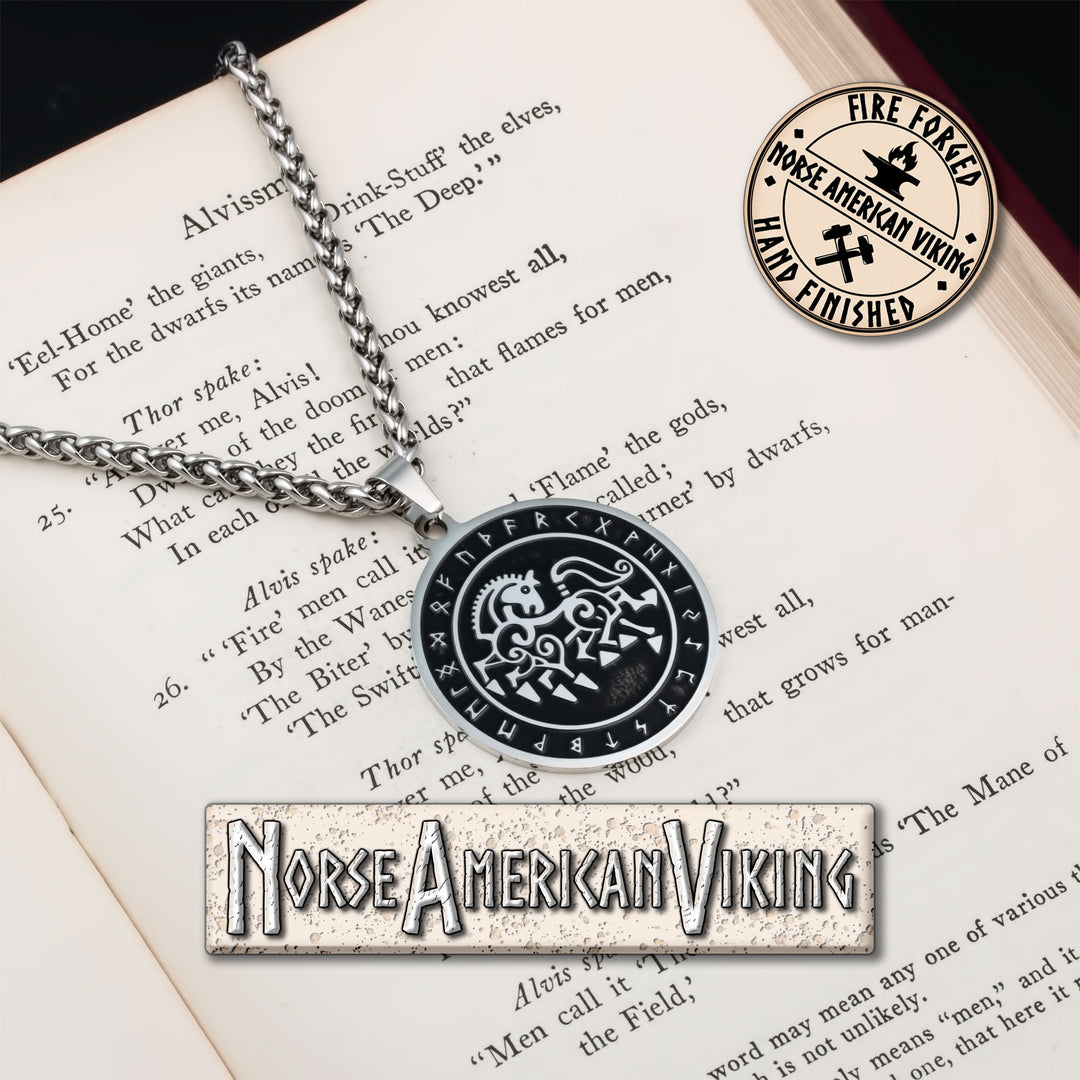 Viking Sleipnir Rune Stainless Steel Pendant Necklace