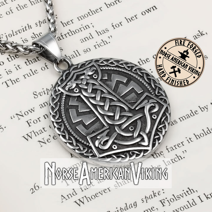 Viking Mjolnir Sowilo Rune Medallion Stainless Steel Pendant Necklace