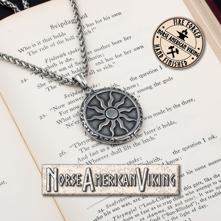 Viking Sun Medallion Stainless Steel Pendant Necklace