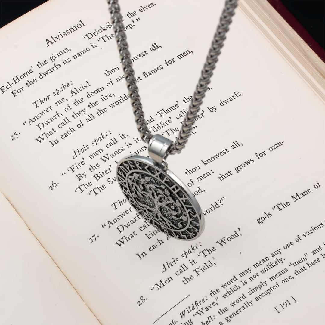 Yggdrasil World Tree Rune Pendant Necklace Stainless Steel Viking