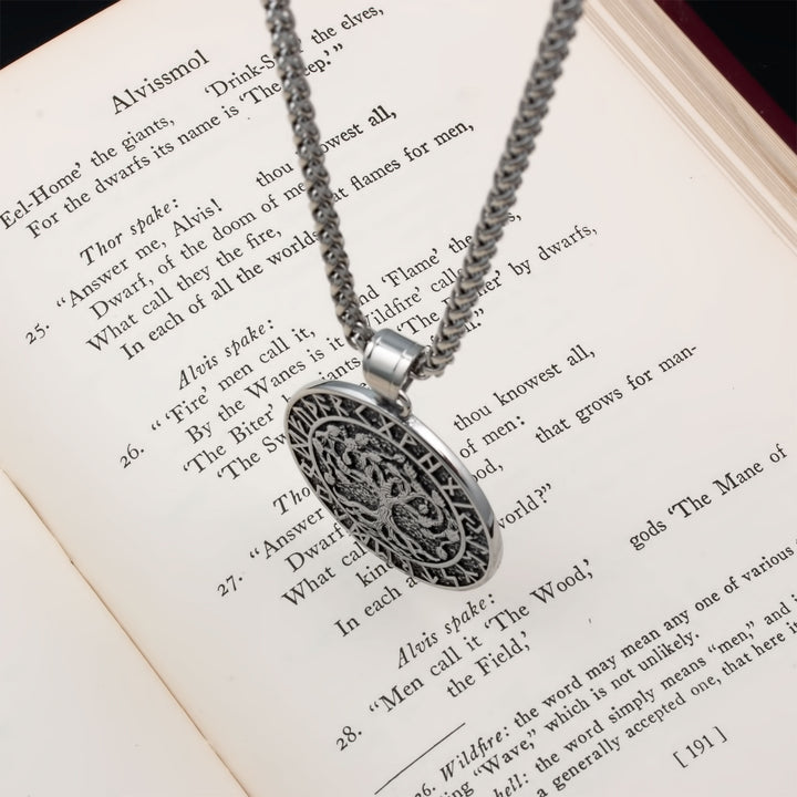 Yggdrasil World Tree Rune Pendant Necklace Stainless Steel Viking