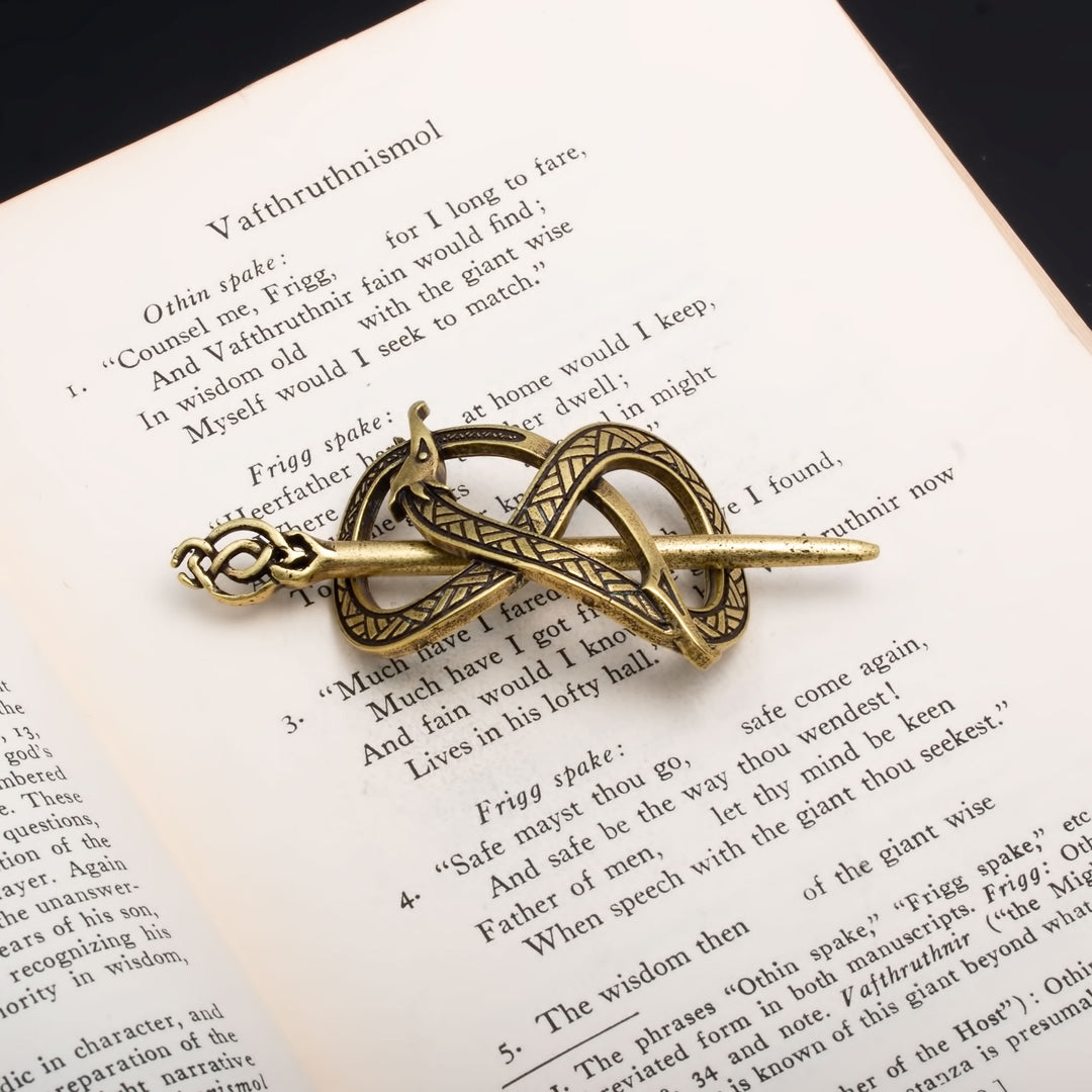Viking Norse Dragon Infinity Knot Hair Pin Gold