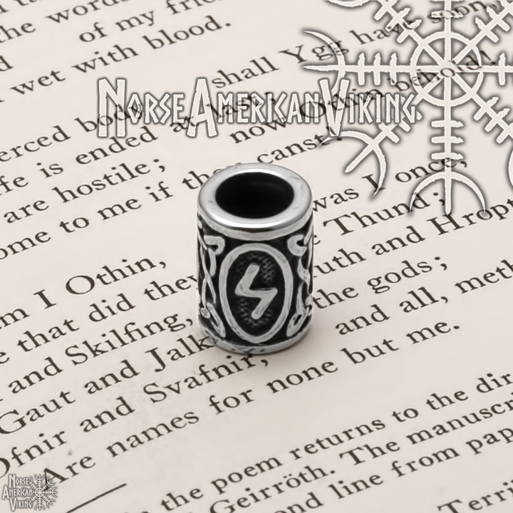 Viking Elder Futhark Sowilo Rune Beard Hair Jewelry Bead 316L Stainless Steel