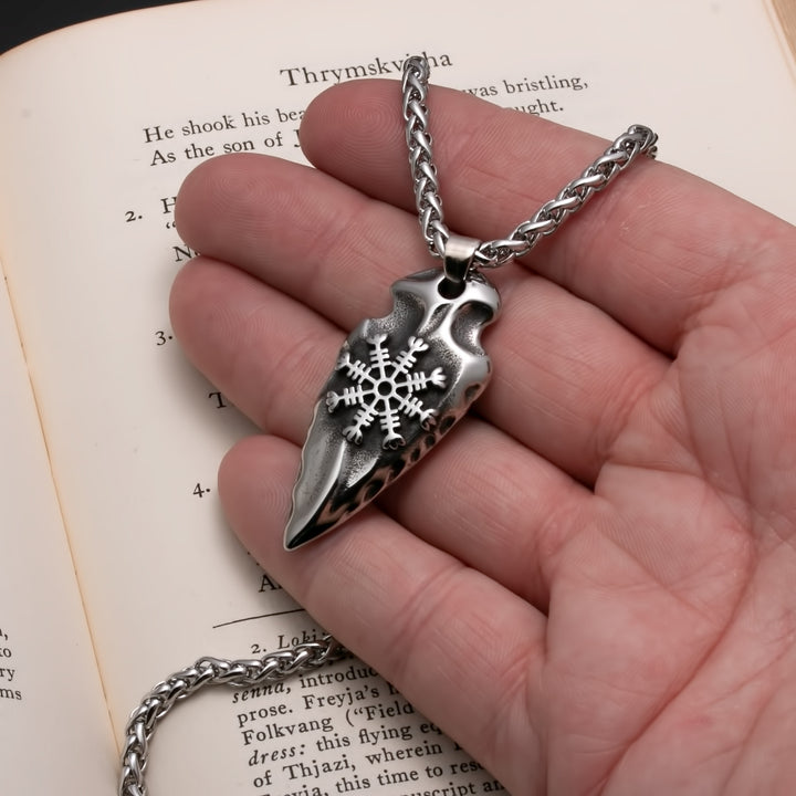 Viking Arrow Head Helm of Awe Pendant Necklace 316L Stainless Steel