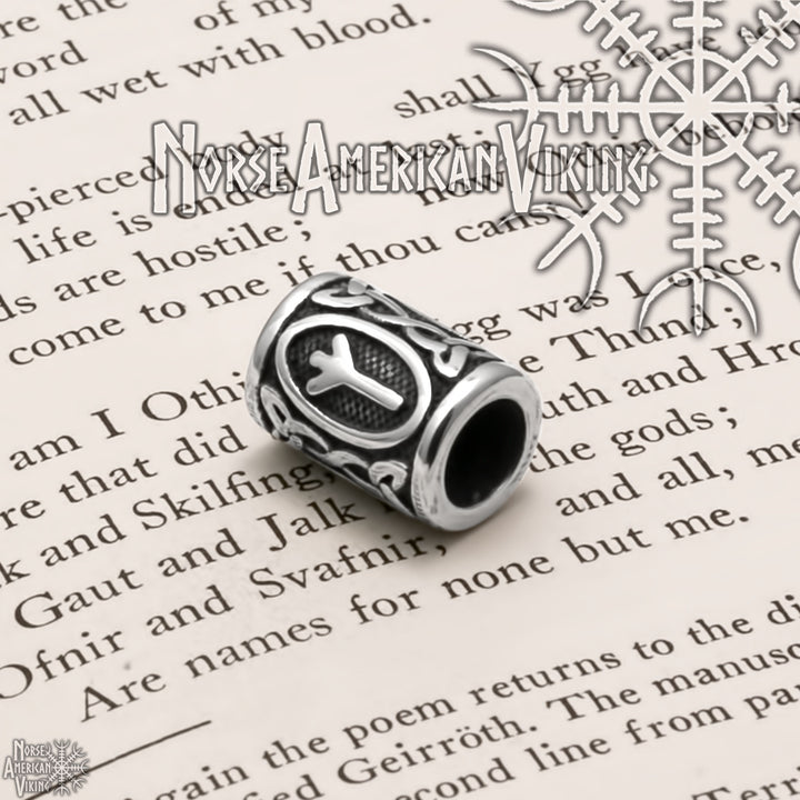 Viking Elder Futhark Algiz Rune Beard Hair Jewelry Bead 316L Stainless Steel