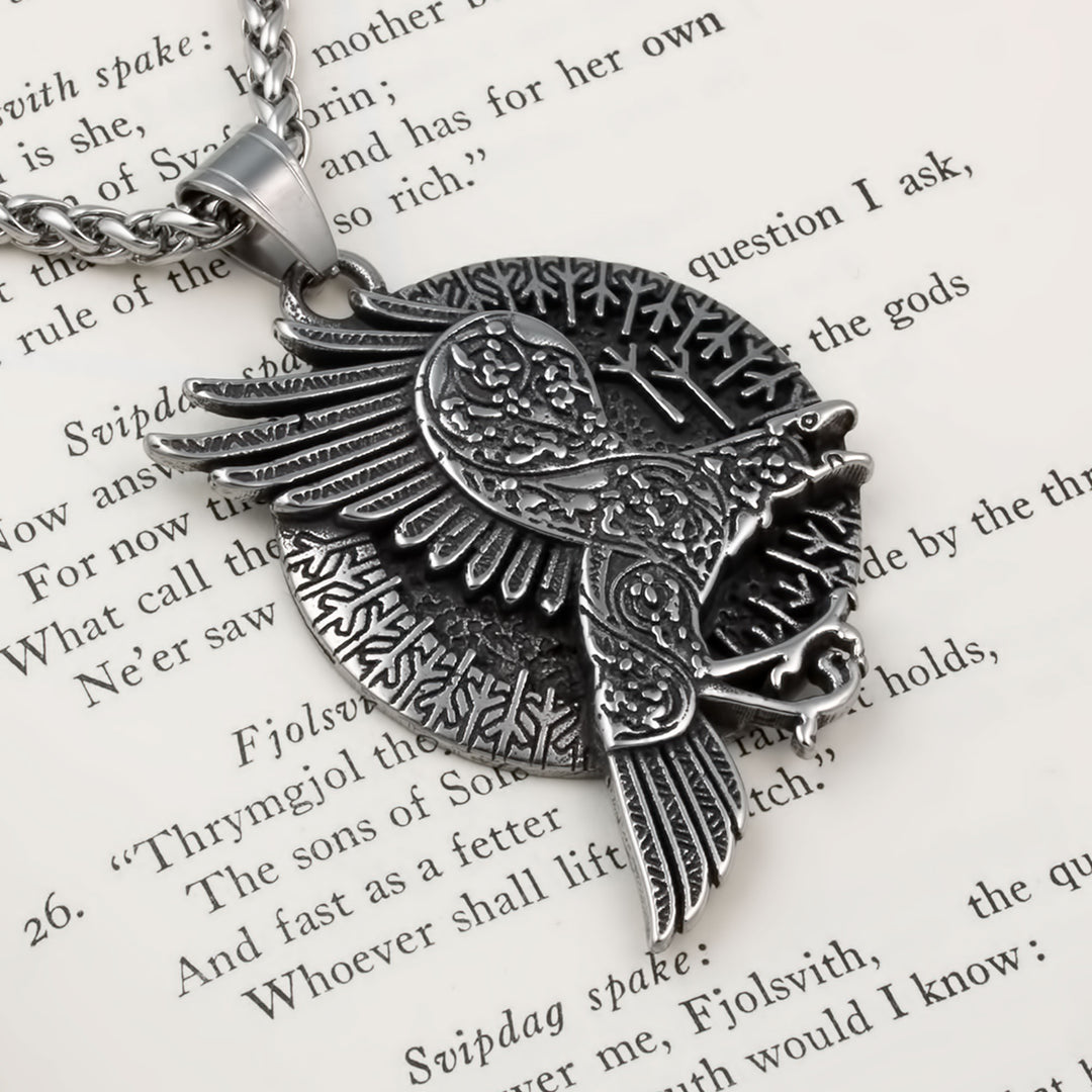 Ravens Algiz Rune Pendant Necklace Stainless Steel Viking