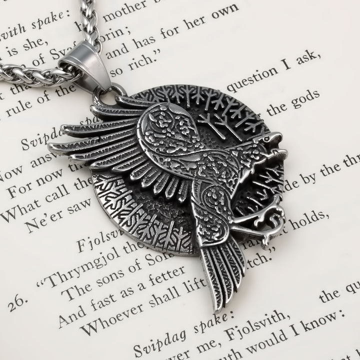 Ravens Algiz Rune Pendant Necklace Stainless Steel Viking