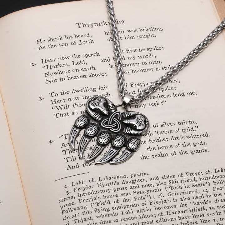 Viking Bear Paw Trinity Knot Berserker Stainless Steel Pendant Necklace