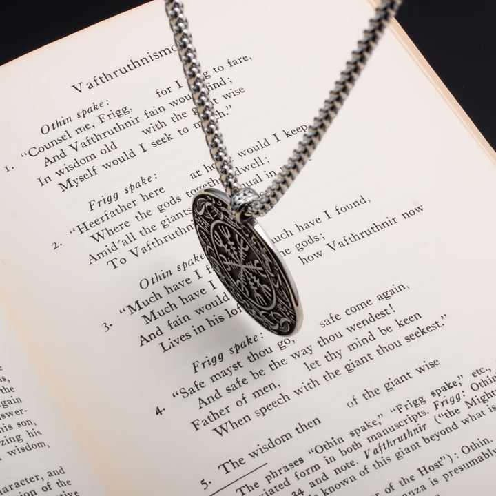 Viking Helm of Awe Elder Futhark Rune 316L Stainless Steel Pendant Necklace