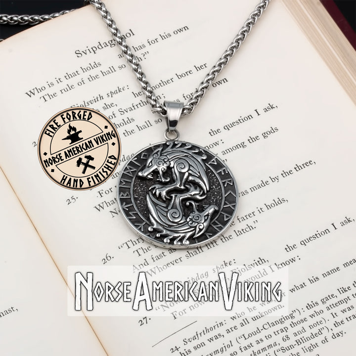 Viking Wolf Rune Stainless Steel Pendant Necklace