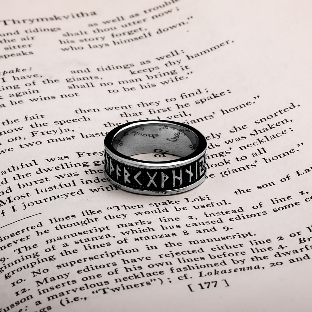 Viking Elder Futhark Rune Ring 8mm Band 316L Stainless Steel