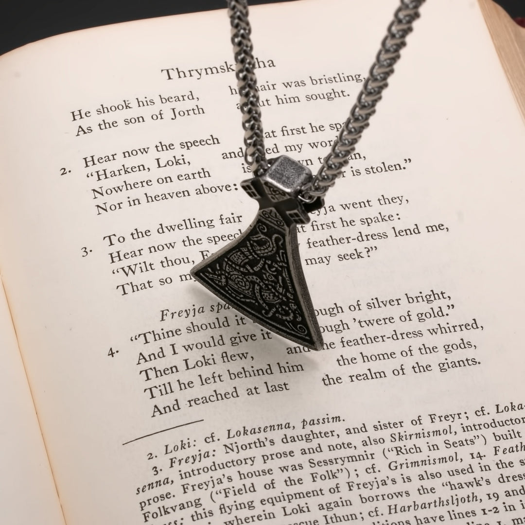 Viking Axe Ancient Norse Dragon Pendant Necklace