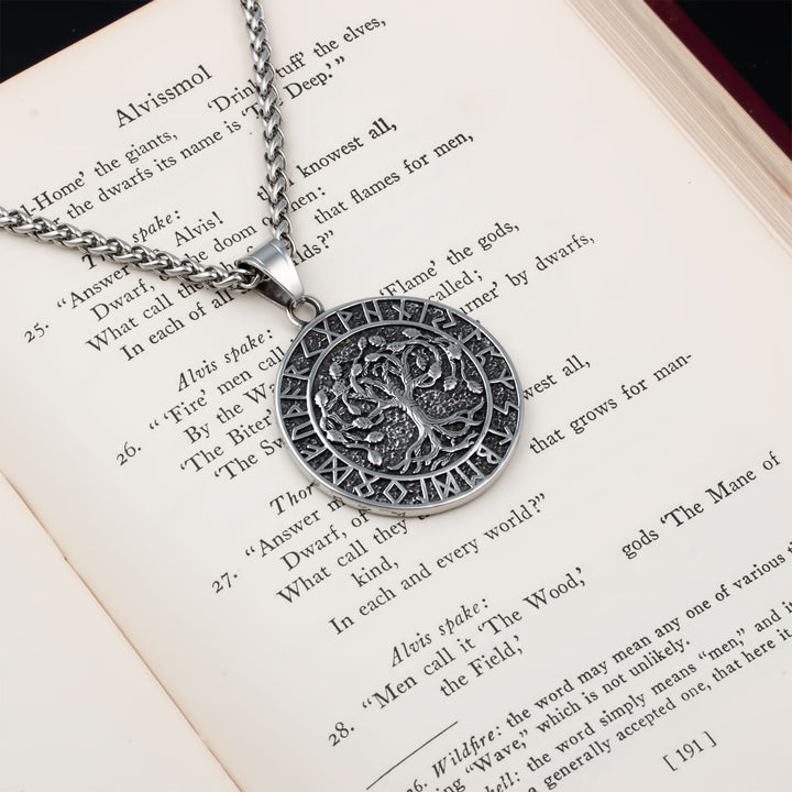 Yggdrasil World Tree Rune Pendant Necklace Stainless Steel Viking