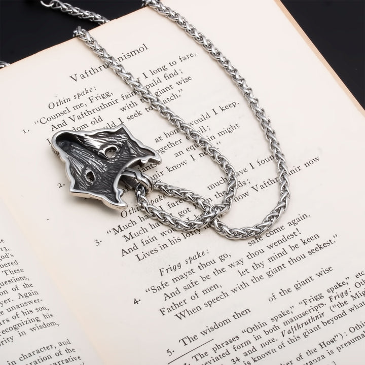 Fenrir Wolf Head Pendant Necklace Stainless Steel Viking