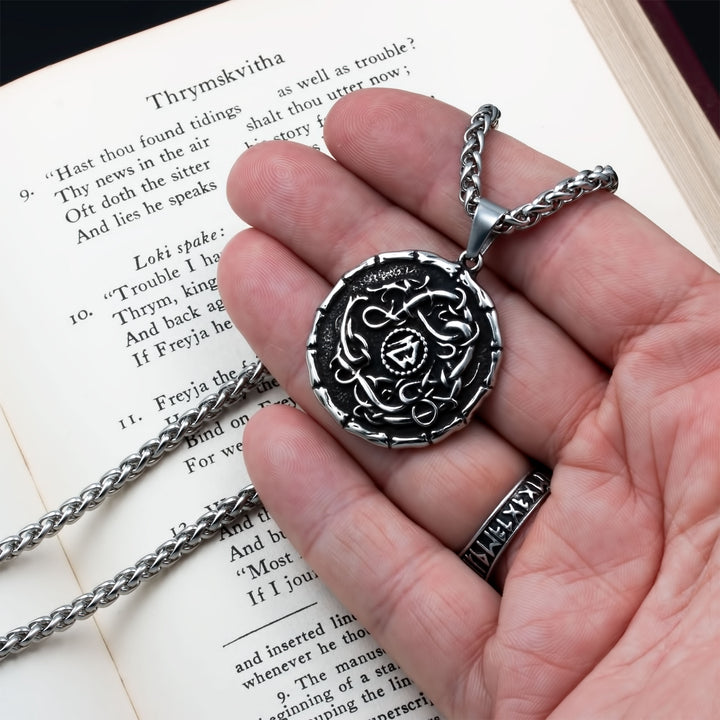 Norse Dragon Valknut Medallion Pendant Necklace Stainless Steel Viking
