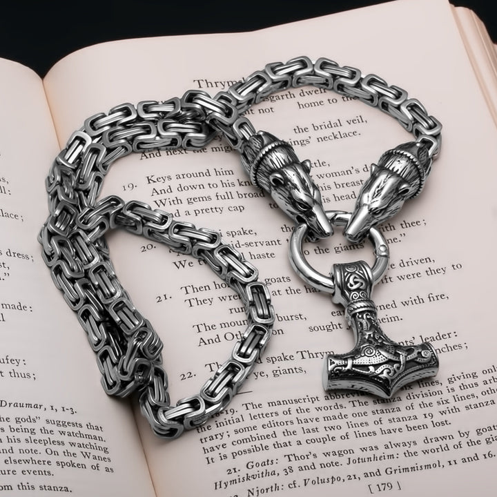 Mjolnir King Bear Byzantine Viking Pendant Necklace 316L Stainless Steel