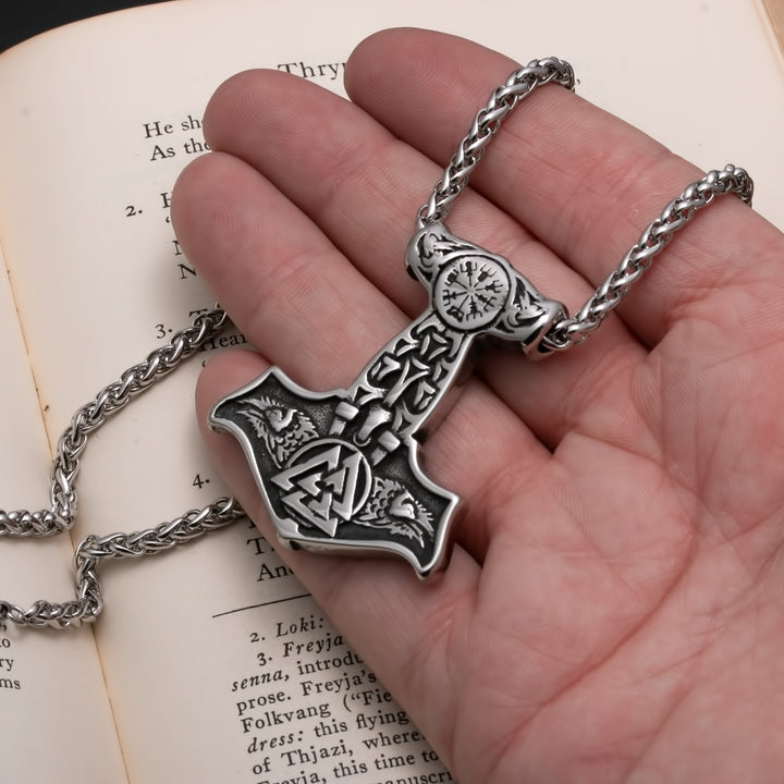 Viking Mjolnir Thor's Hammer Valknut Raven Stainless Steel Pendant Necklace
