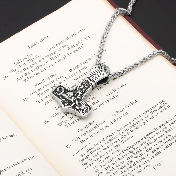 Mjolnir Thor's Hammer Jormungandr Pendant Necklace Stainless Steel Viking