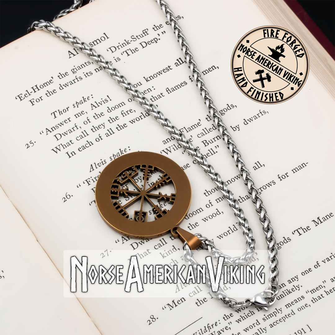 Viking Compass Vegvisir Rune Stainless Steel Pendant Necklace