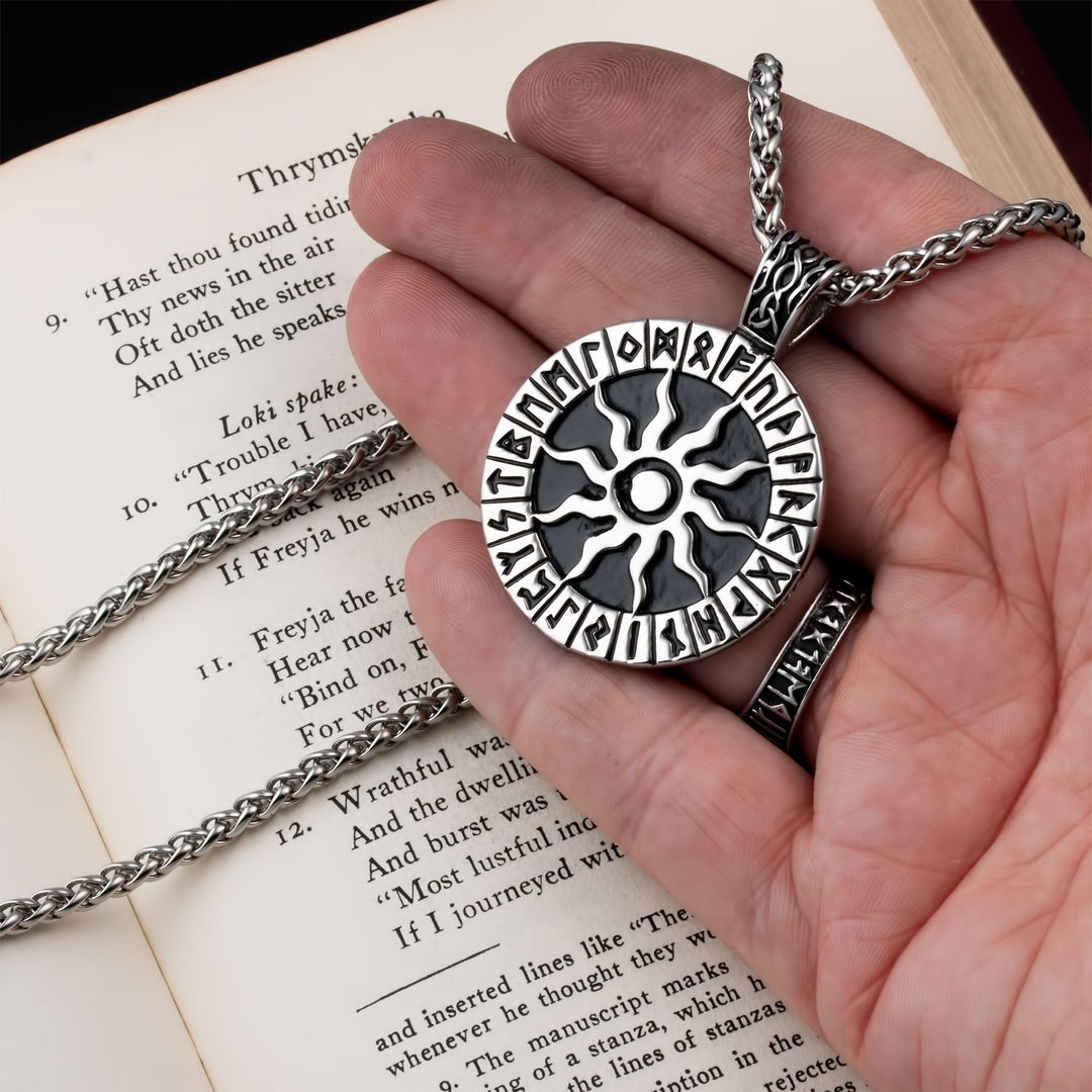 Sun Rune Pendant Necklace Stainless Steel Viking