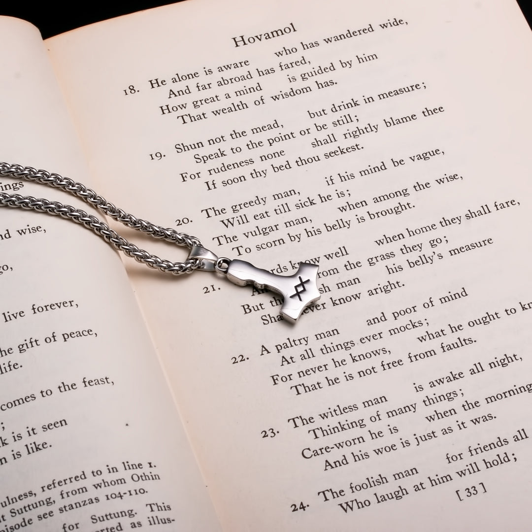 Viking Mjolnir Thor's Hammer Mini Ingwaz Rune Stainless Steel Pendant Necklace