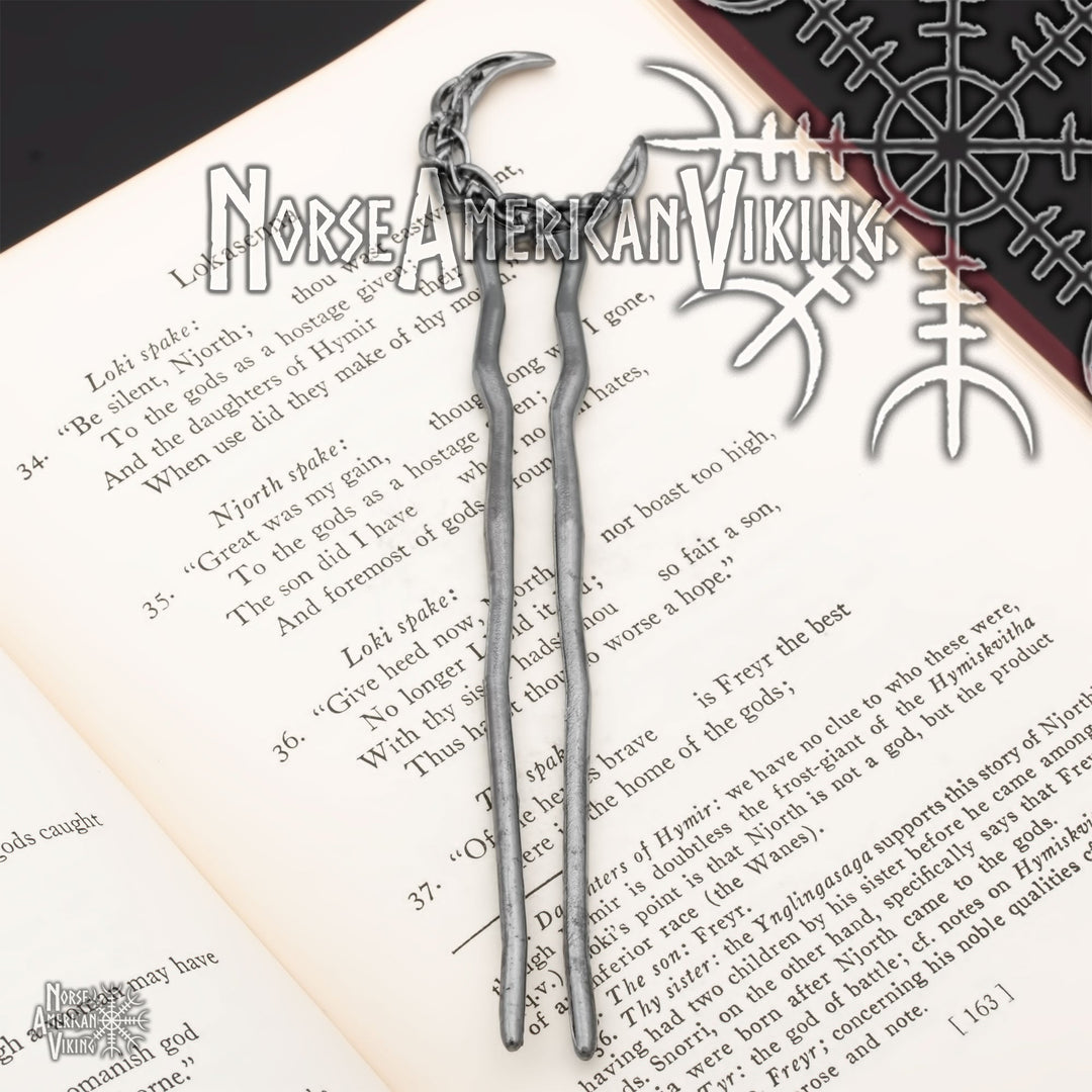 Plaited Crescent Moon Double Hair Stick Pewter Tone Zinc Alloy - view 4