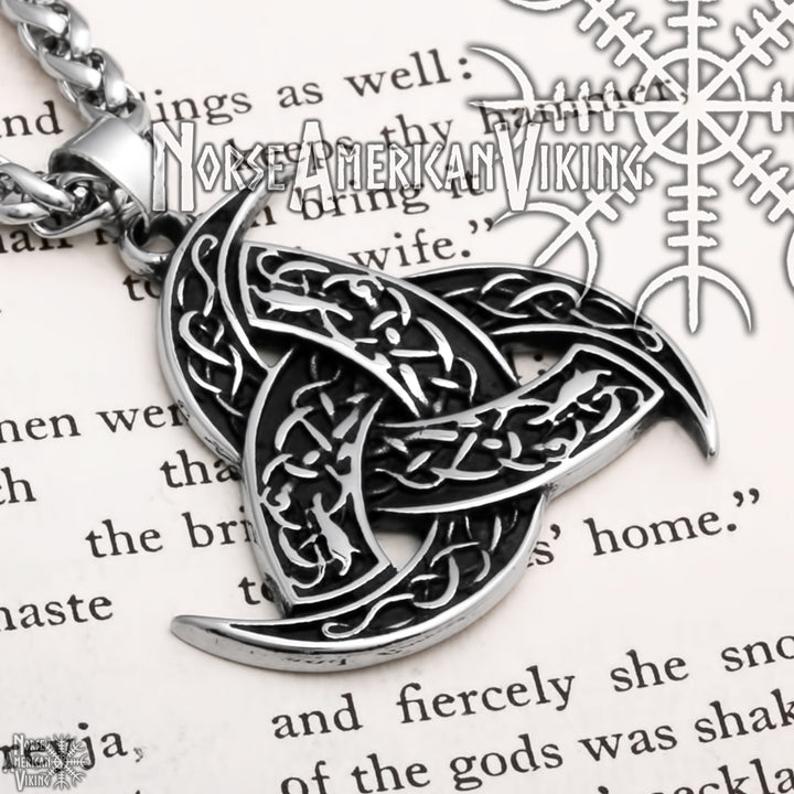 Viking Triple Horn Trinity Knot Stainless Steel Pendant Necklace