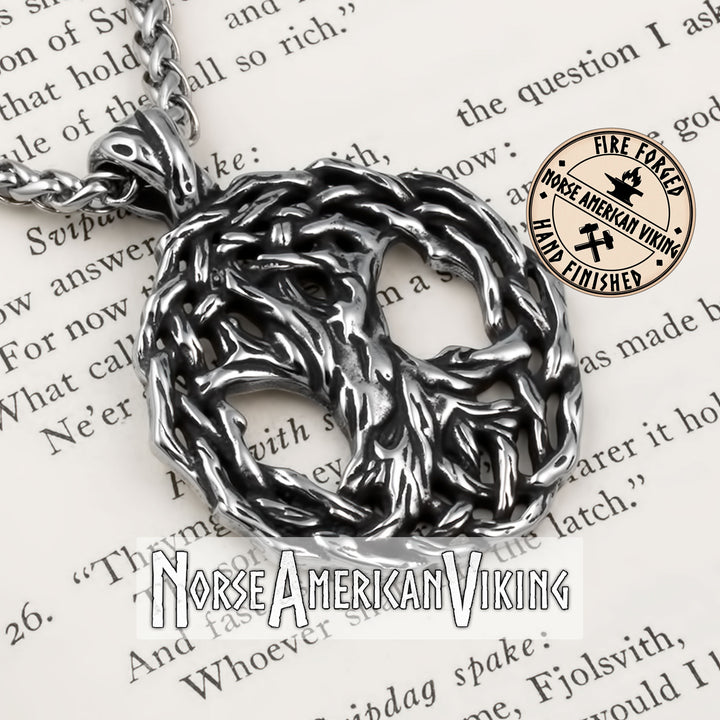 Viking Yggdrasil World Ash Tree Stainless Steel Pendant Necklace