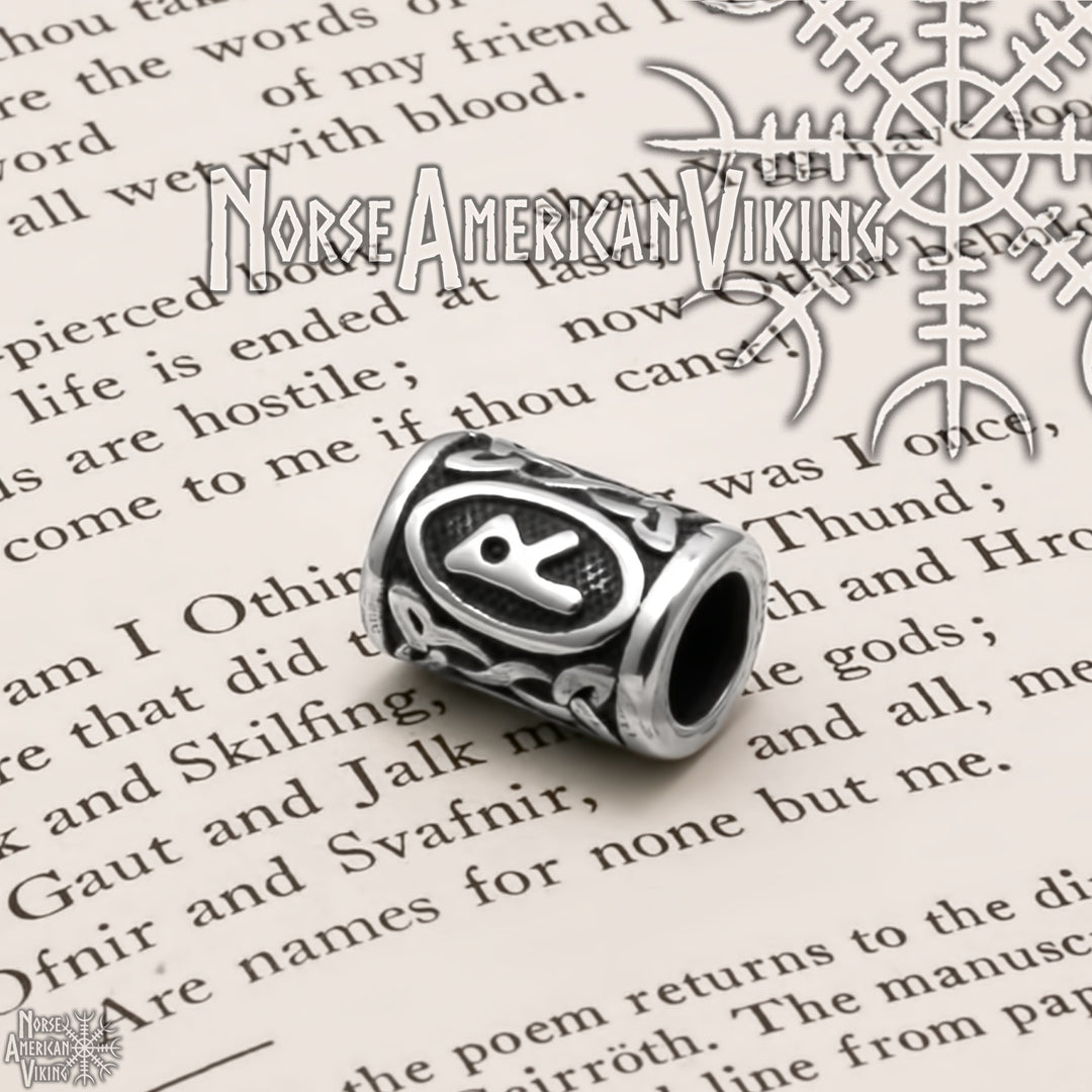 Viking Elder Futhark Raidho Rune Beard Hair Jewelry Bead 316L Stainless Steel