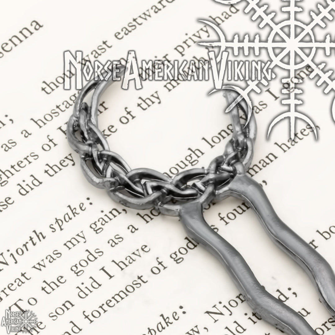 Plaited Crescent Moon Double Hair Stick Pewter Tone Zinc Alloy