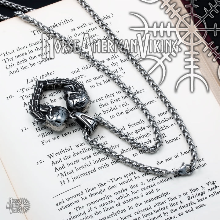 Viking Skulls Heart Stainless Steel Pendant Necklace