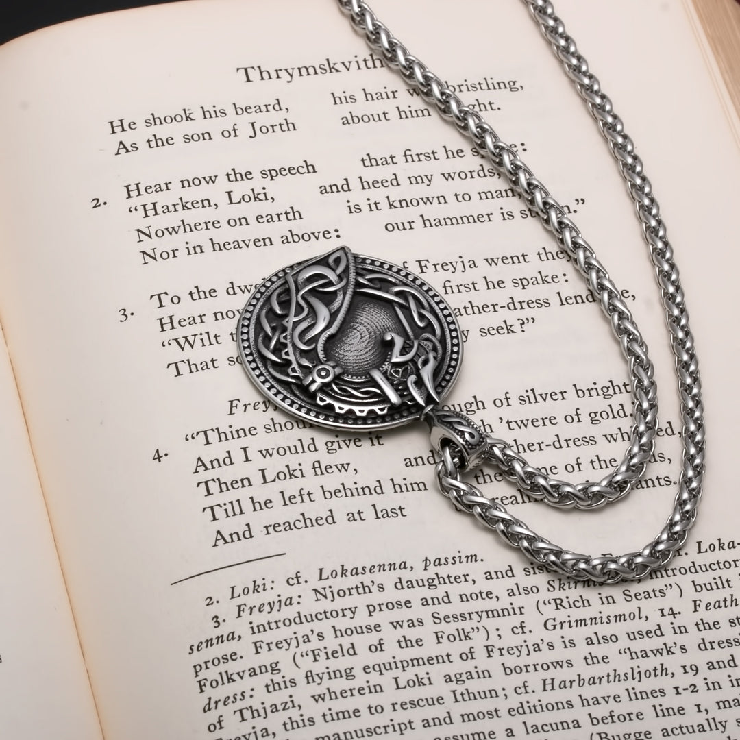 Viking Norse Dragon Medallion Stainless Steel Pendant Necklace