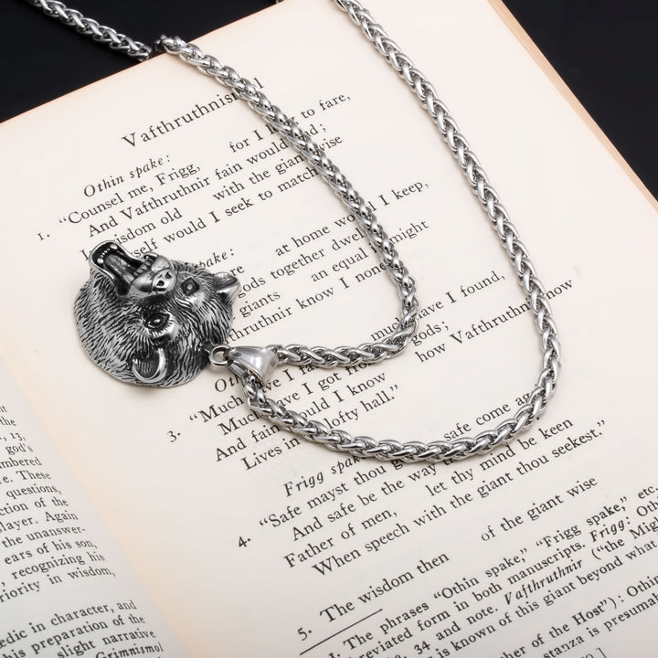 Viking Bear Berserker Pendant Necklace Stainless Steel