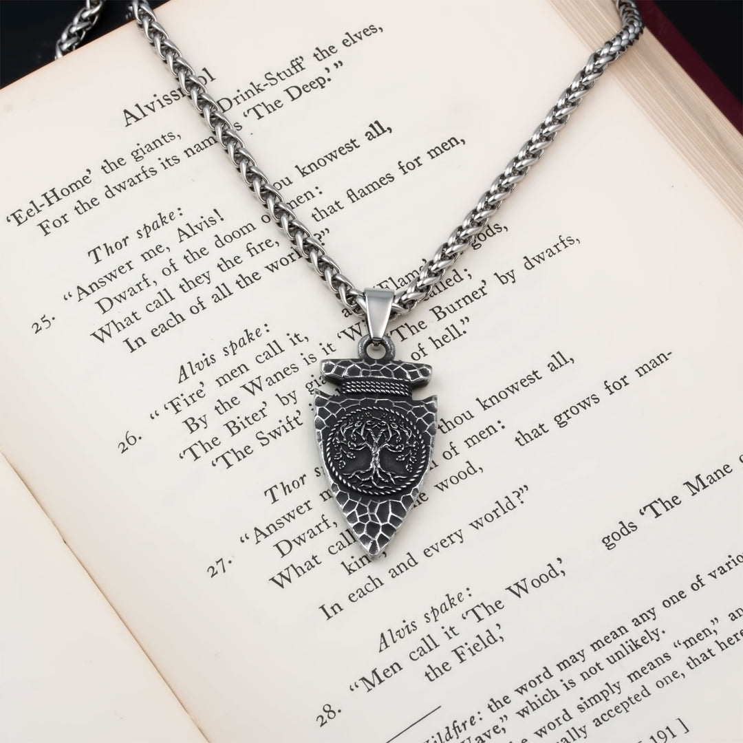 Arrow Yggdrasil Ash Tree Pendant Necklace 316L Stainless Steel Viking
