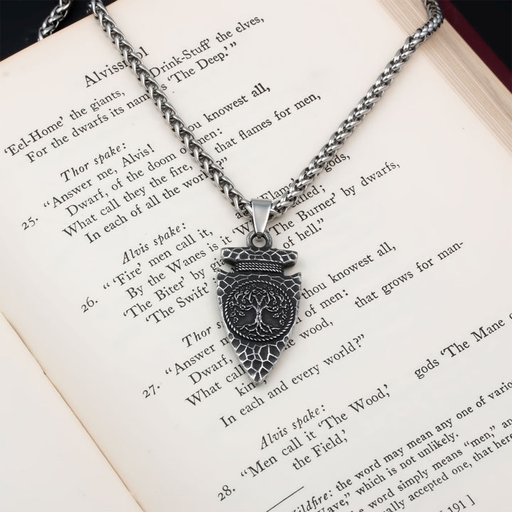 Arrow Yggdrasil Ash Tree Pendant Necklace 316L Stainless Steel Viking