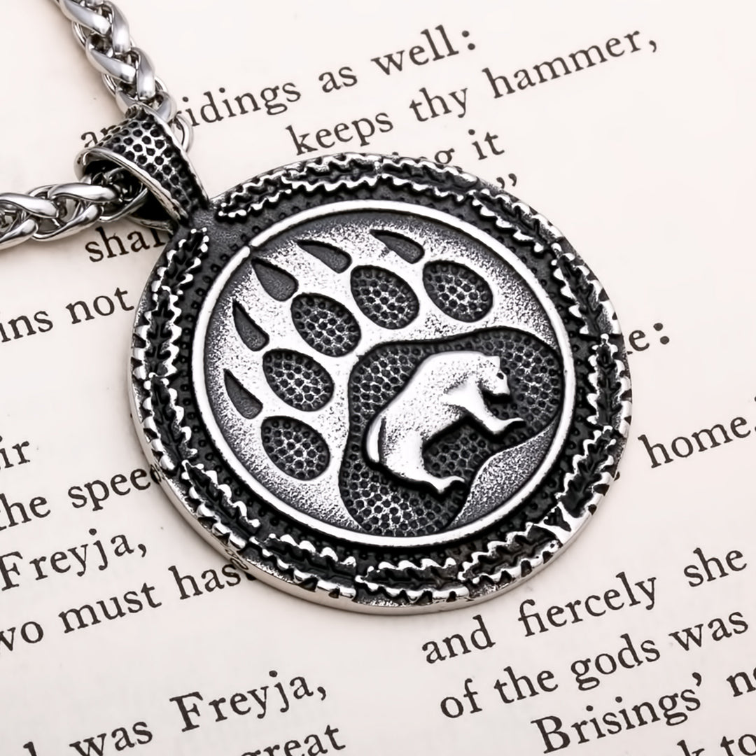Bear Berserker Paw Print Viking Pendant Necklace 316L Stainless Steel