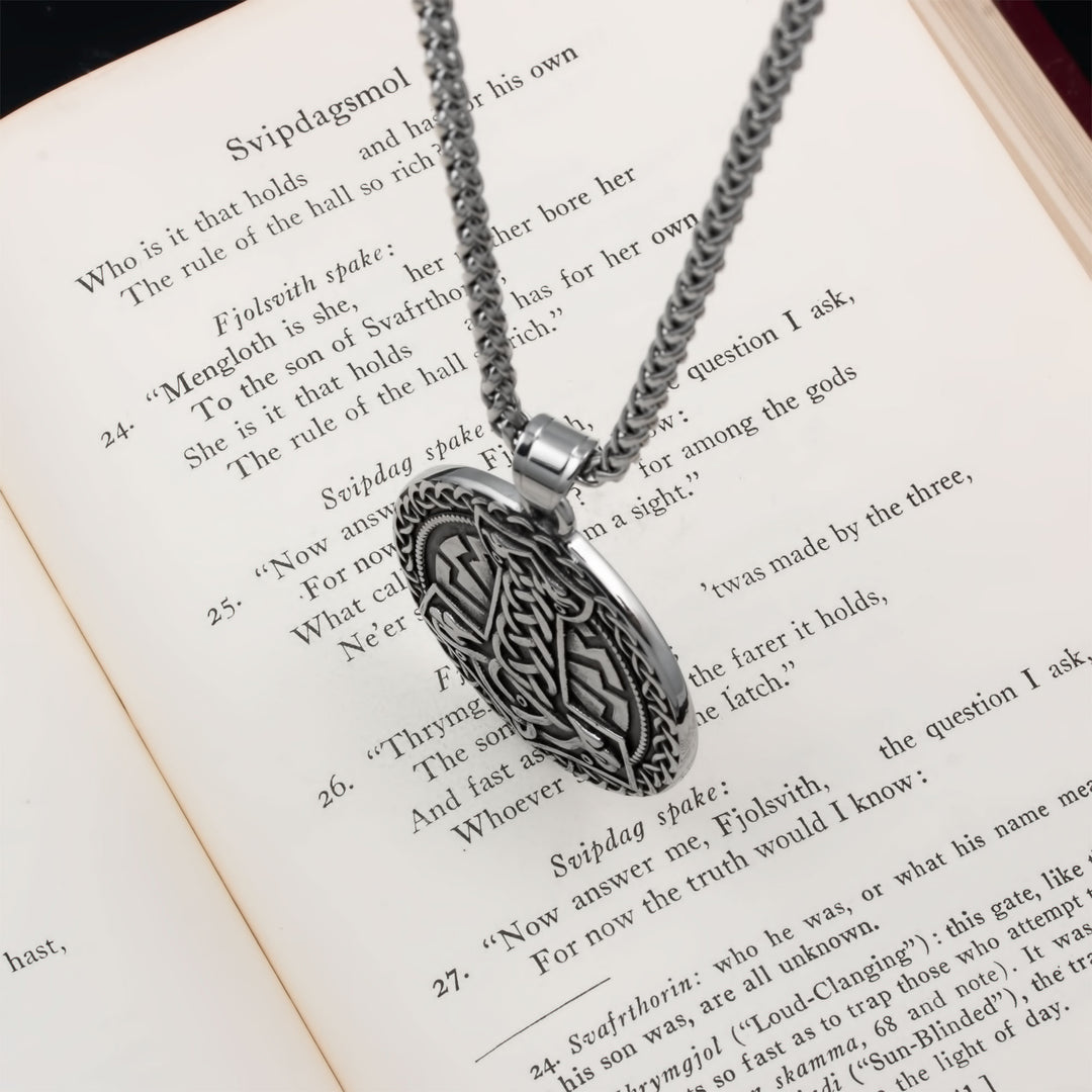 Mjolnir Sowilo Rune Medallion Pendant Necklace Stainless Steel Viking