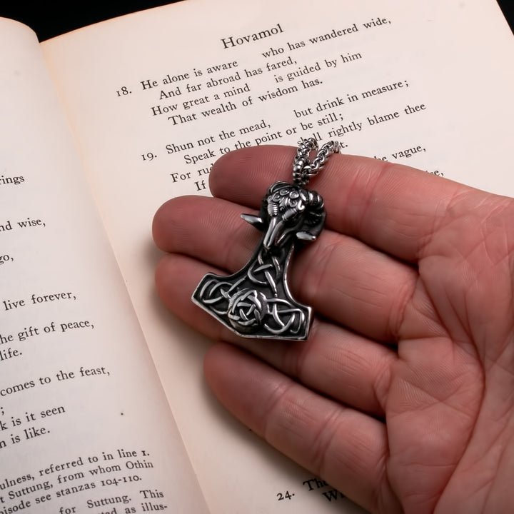 Viking Mjolnir Thor's Hammer Trinity Knot Goat Stainless Steel Pendant Necklace