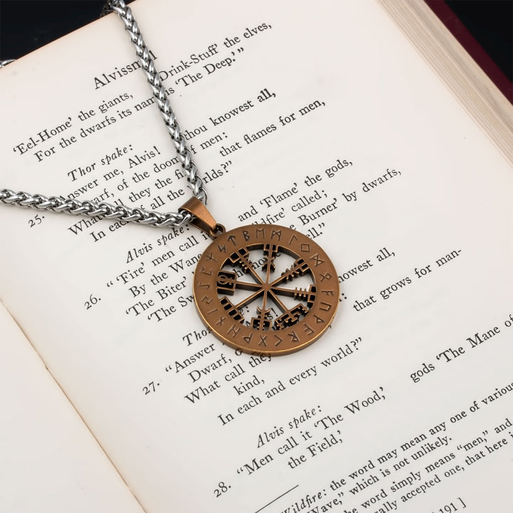 Compass Vegvisir Rune Pendant Necklace Stainless Steel Viking