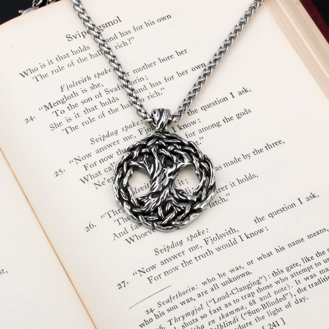 Yggdrasil World Ash Tree Pendant Necklace Stainless Steel Viking